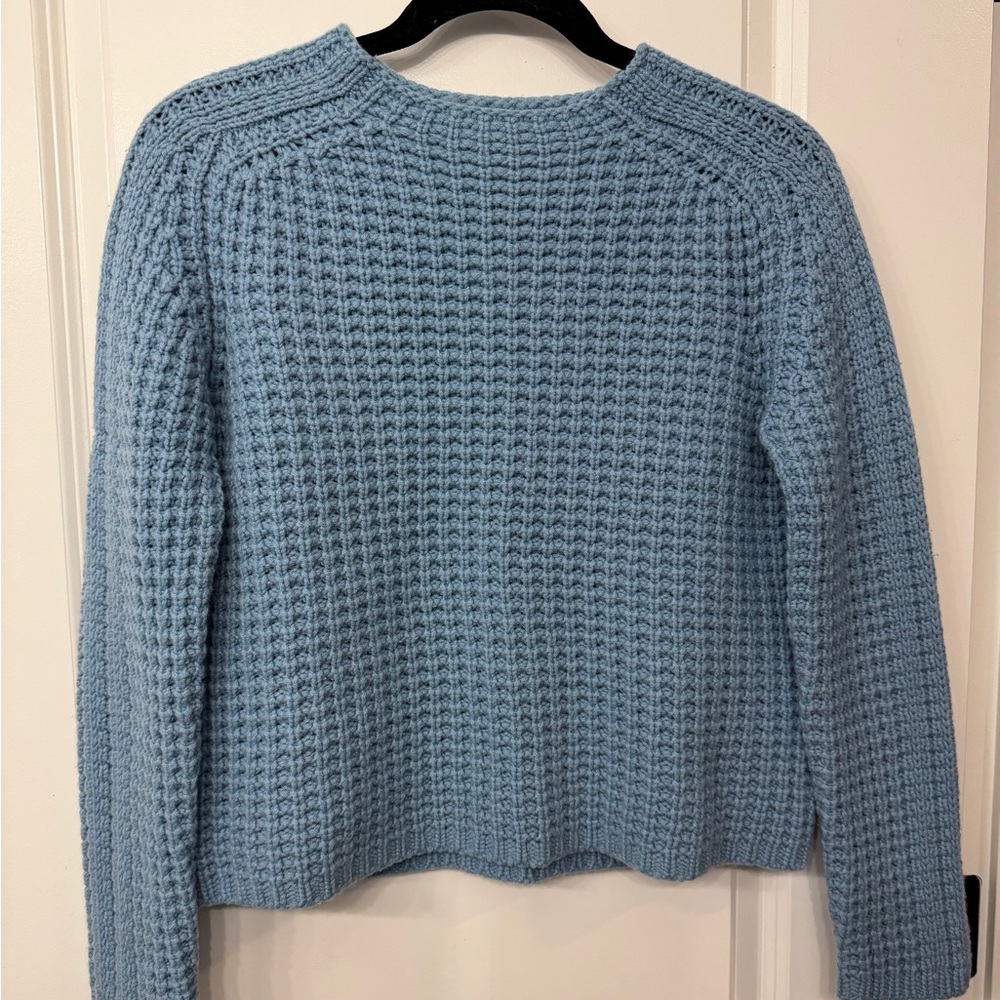 Lafayette 148 New York Sky Blue Waffle Knit Crew Sweater